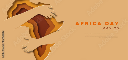 Africa Day paper cut map hug love template