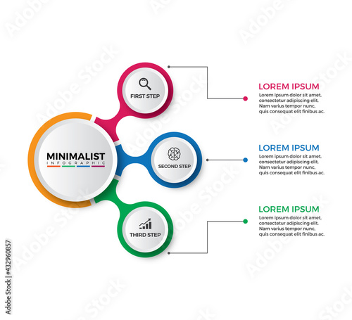 Colorful minimal Info graphic design template with icons and 3 options or steps. Diagram, presentations, workflow layout, banner, flow chart, infographic template isolated on white background.