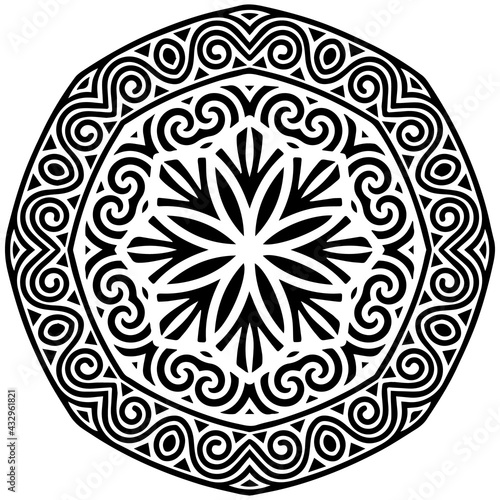 Ethnic isolated arabic decorative oriental pattern on white background. Geometric black white element for ornament. Template for design, creativity, wallpaper, textile, coloring.