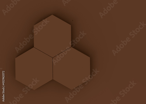 3d brown dark hexagon podium minimal studio background. Abstract 3d geometric shape object illustration render. Display for cosmetics beauty and fashion product. Food and drink Concept.