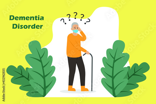 Dementia disorder vector concept: Old man suffering dementia disorder with question mark over his head