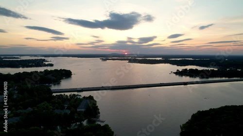 Beautiful Aerial Sunset at Lake Norman NC, Lake Norman North Carolina with i77 Causeway Below photo