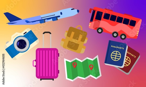 Vectores alusivos a vacaciones y viajes. 