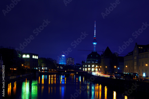 Night view of Berlin City and river Spree