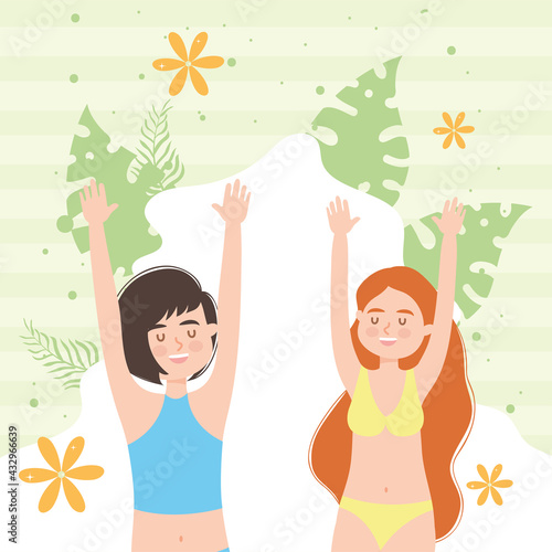 women cartoons with leaves