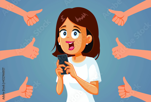 Cheerful Woman Receiving Thumbs up on Social Media
