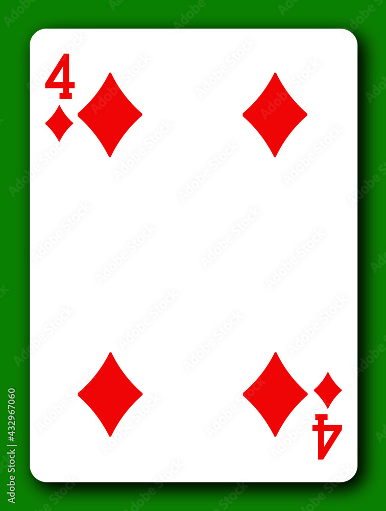 4 Four of Diamonds playing card with clipping path to remove background and shadow 3d illustration 4 Four of Diamonds playing card with clipping path to remove background and shadow 3d illustration