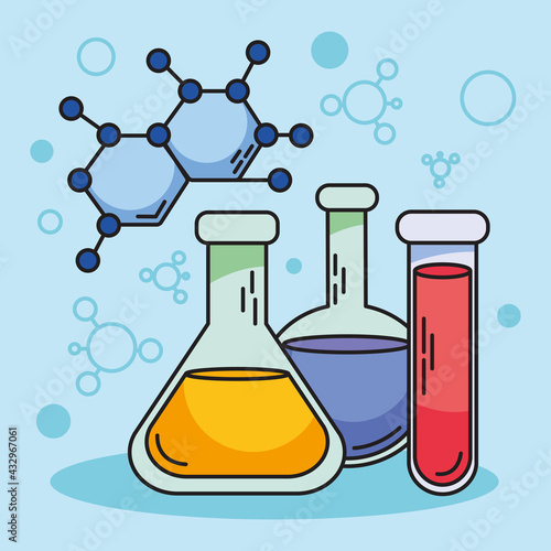 molecules and chemical flasks