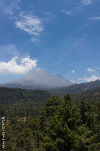 A vertical shot of Popocatepetl volcano in Mexico
