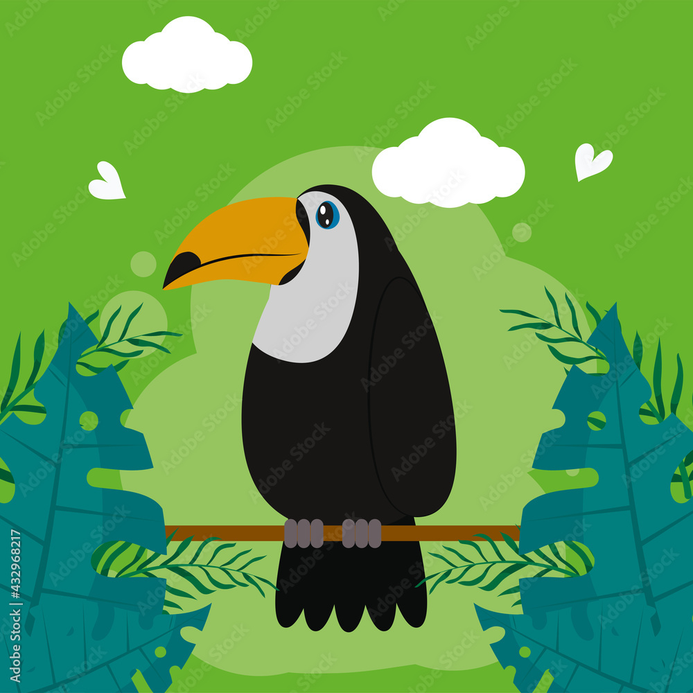 Fototapeta premium toucan with palm leaves