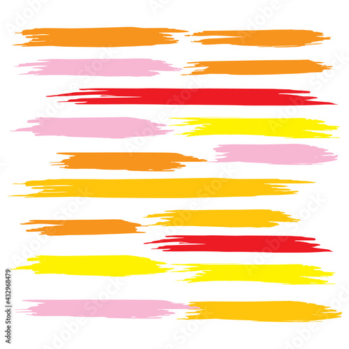 Yellow Watercolor Distress. Red Brushstroke Splatter. Brushes Collection. Ink Collection. Paintbrush Abstract. Paint Distress. Grungy Isolated. Art Square. Set Isolated.