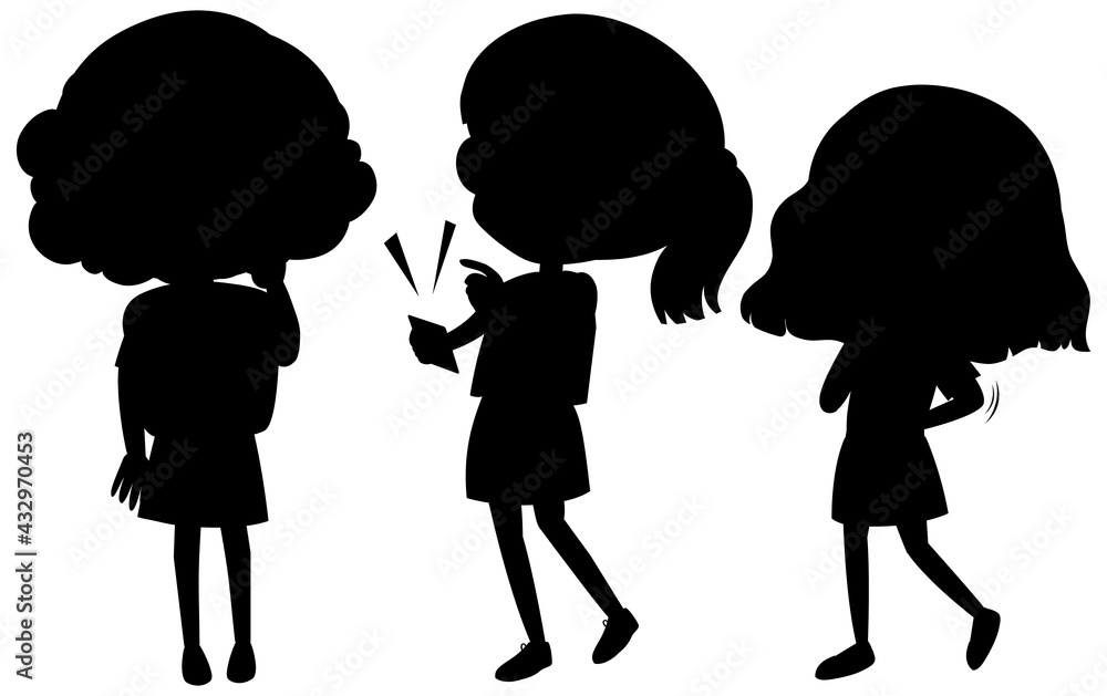 Set of kids silhouette cartoon character