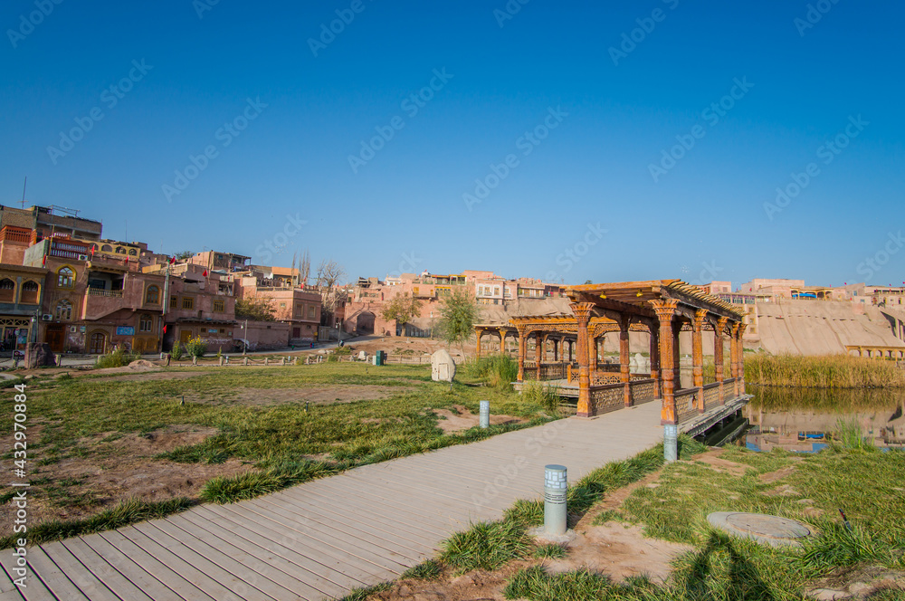 Riverside architecture in the old urban area of Kashgar, Xinjiang, China