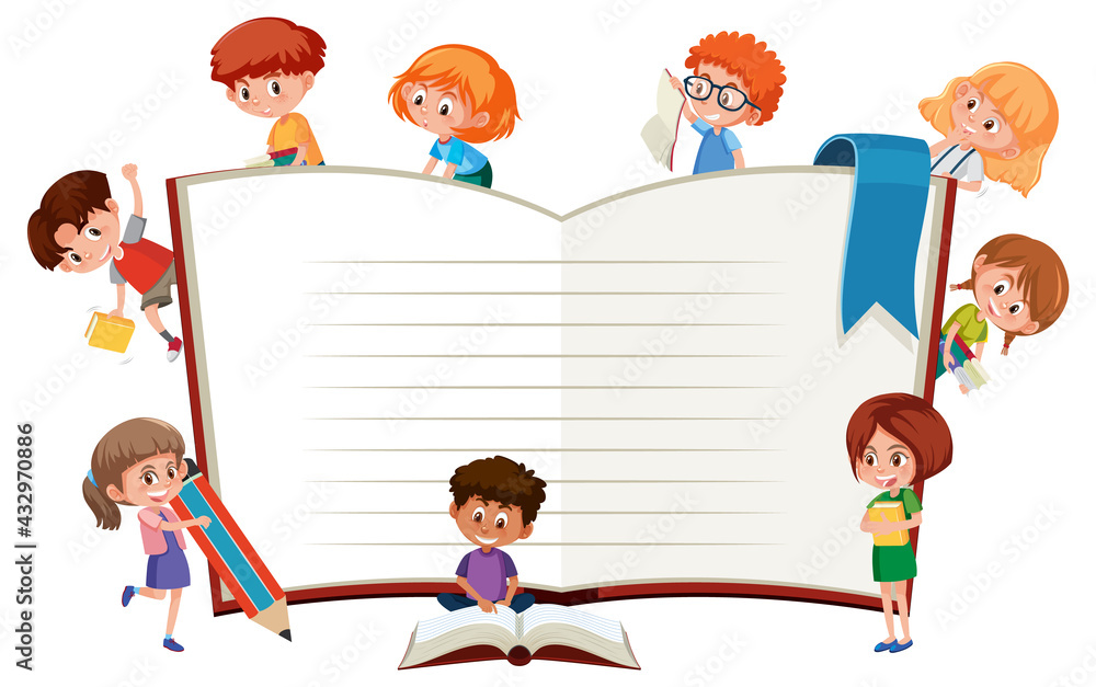 Empty banner with many kids cartoon character Empty banner with many kids cartoon character