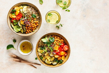 Quinoa, chickpeas and vegetables bowls.