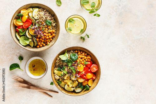Quinoa, chickpeas and vegetables bowls.
