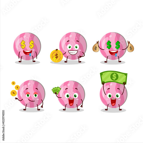 Pink candy cartoon character with cute emoticon bring money