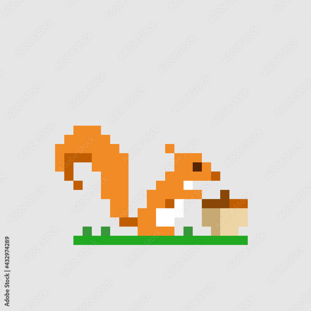 squirrel pixel image. Vector illustration of cross stitch and game icons.