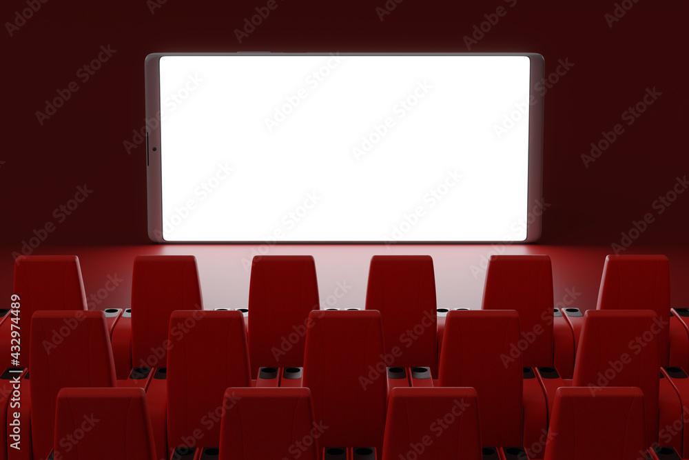 online movie theater on smartphone. 3d rendering