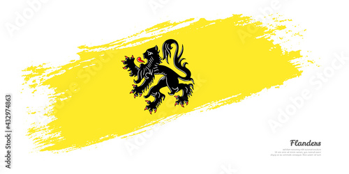 Hand painted brush flag of Flanders country with stylish flag on white background