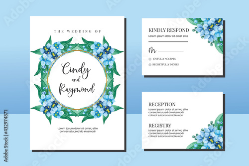 Wedding invitation frame set  floral watercolor hand drawn Orchid Flower design Invitation Card Template