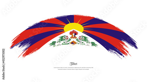 Flag of Tibet in grunge style stain brush with waving effect on isolated white background