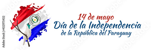 Translation: May 14, Independence Day of Paraguay. Independence day of Paraguay vector illustration. Suitable for greeting card, poster and banner 