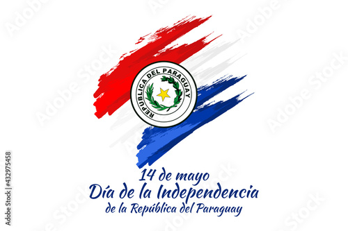 Translation: May 14, Independence Day of Republic of Paraguay. Independence day of Paraguay vector illustration. Suitable for greeting card, poster and banner 