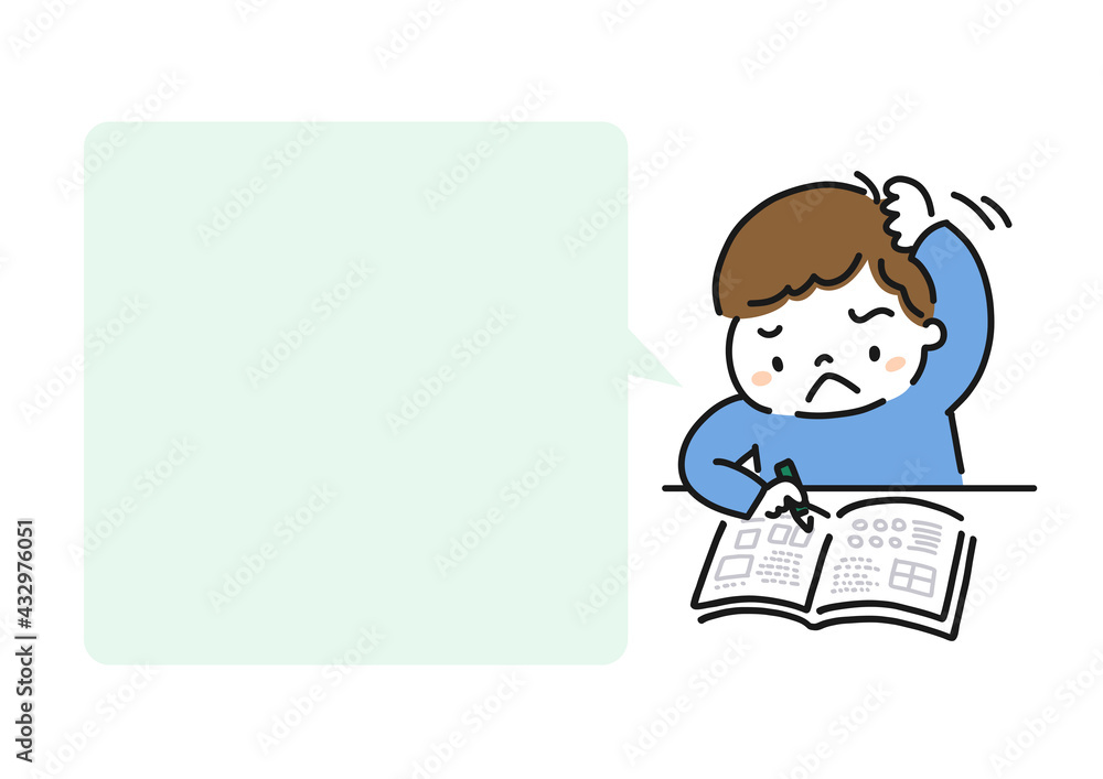 Illustration of a child learning and a balloon frame・学習中の子供のイラストと吹き出しフレーム Illustration of a child learning and a balloon frame・学習中の子供のイラストと吹き出しフレーム