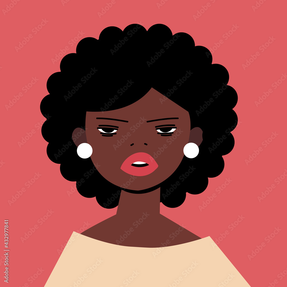 Stylish modern black woman. Hand-drawn portrait for social networks, avatar, T-shirt print, banner. Colorful modern illustration. Cartoon sketch style. Feminine design. All elements are isolated. Stylish modern black woman. Hand-drawn portrait for social networks, avatar, T-shirt print, banner. Colorful modern illustration. Cartoon sketch style. Feminine design. All elements are isolated.
