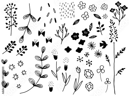 かわいい植物の手書きラフセット