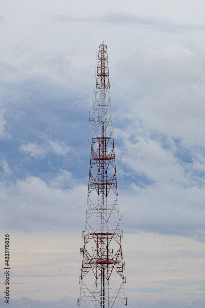 The communication tower behind it is cloudy. The communication tower behind it is cloudy.