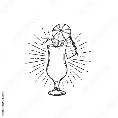 Pina Colada cocktail emblem, flat vector art