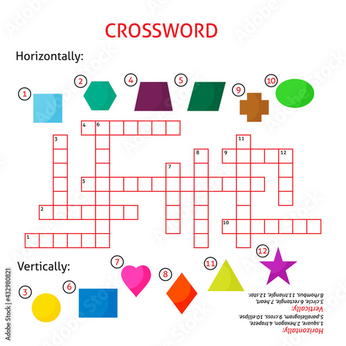Easy crossword puzzle 'Name that shape', for children in elementary and middle school. Fun way to practice language comprehension and expand vocabulary. Includes answers.