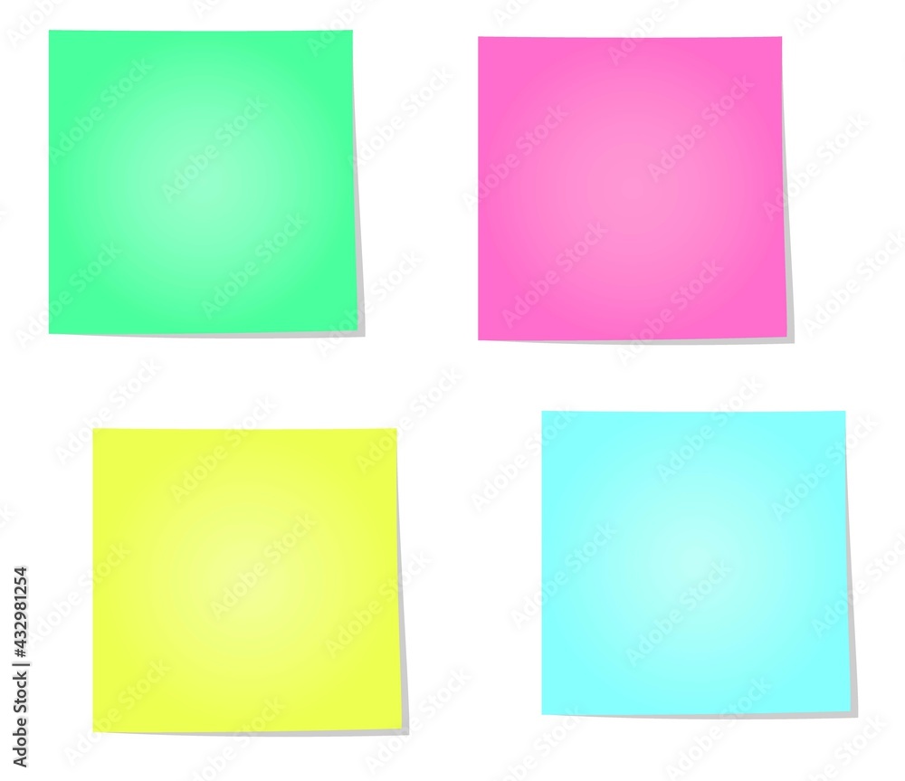 A set of four multi-colored paper notes. Vector illustration.
