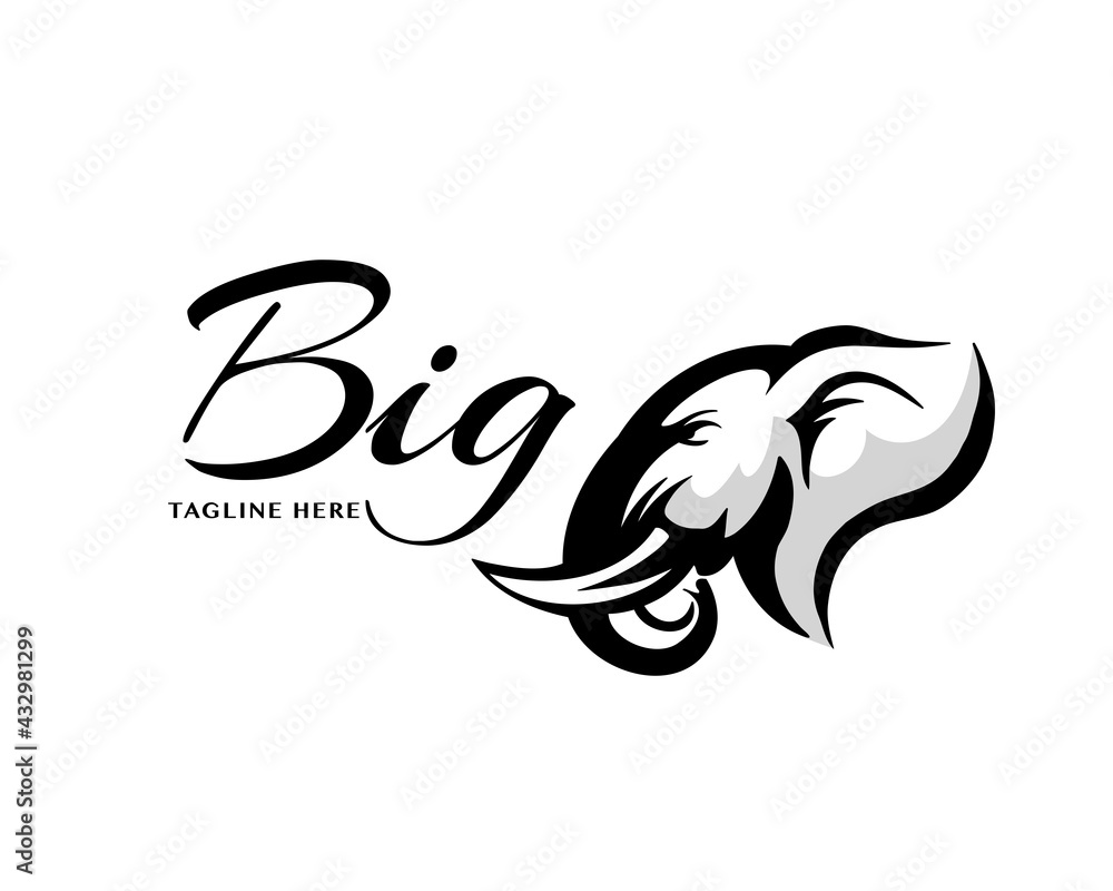 elephant head drawing art logo design illustration Stock Vector | Adobe ...