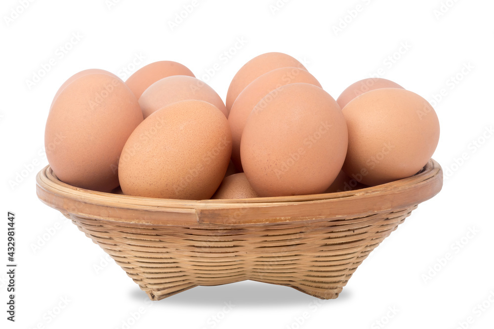 eggs in the basket isolated on white background with clipping path,front view eggs in the basket isolated on white background with clipping path,front view