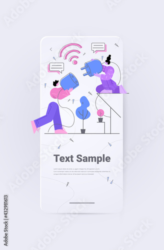 businesspeople connecting electrical plug with socket business connection new project startup concept