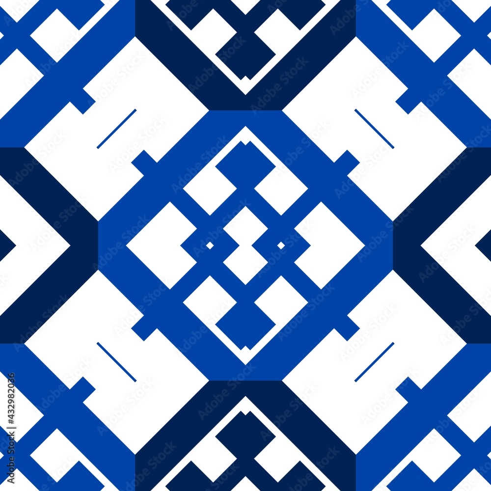 Seamless blue pattern. Blue and white geometric design background Seamless blue pattern. Blue and white geometric design background