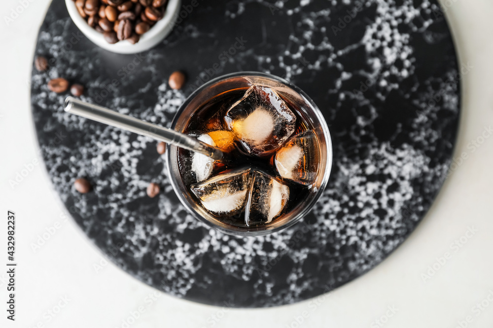 Board with cold brew on light background Board with cold brew on light background