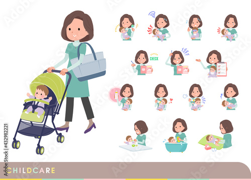 赤ちゃんのお世話をするチュニック中年女性のセット