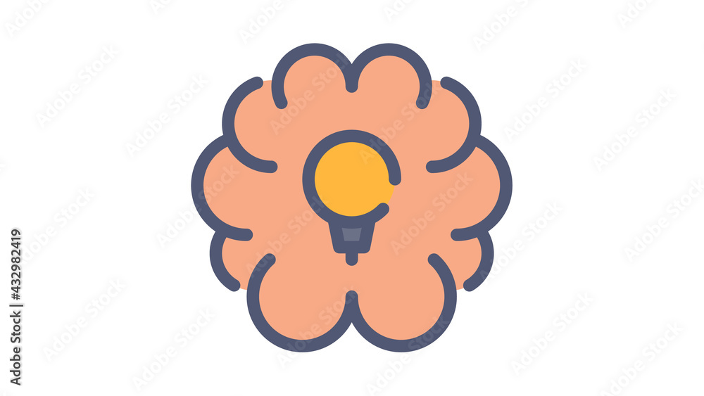 brain idea bulb single isolated icon with flat dash or dashed style brain idea bulb single isolated icon with flat dash or dashed style