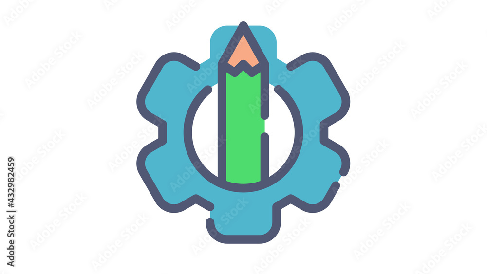 Obraz premium pen gear creativity single isolated icon with flat dash or dashed style