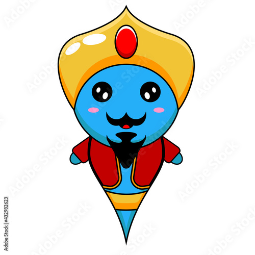 vector illustration of simple cute genie cartoon mascot character
