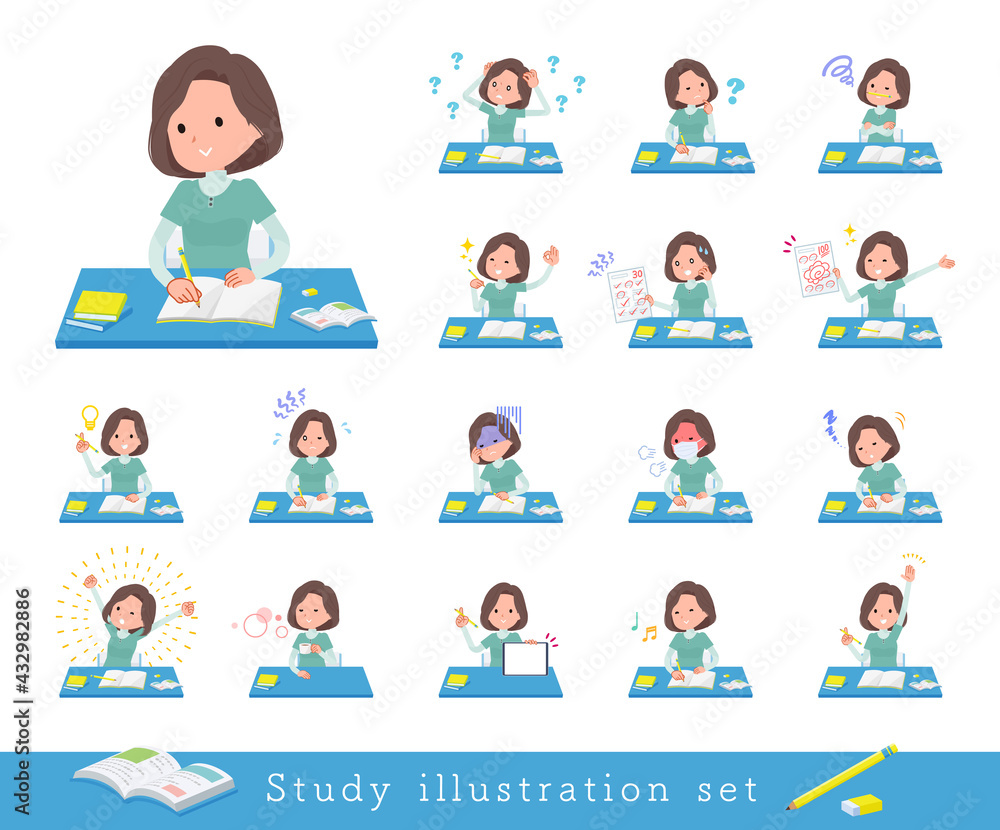 勉強に関するチュニック中年女性のセット 勉強に関するチュニック中年女性のセット