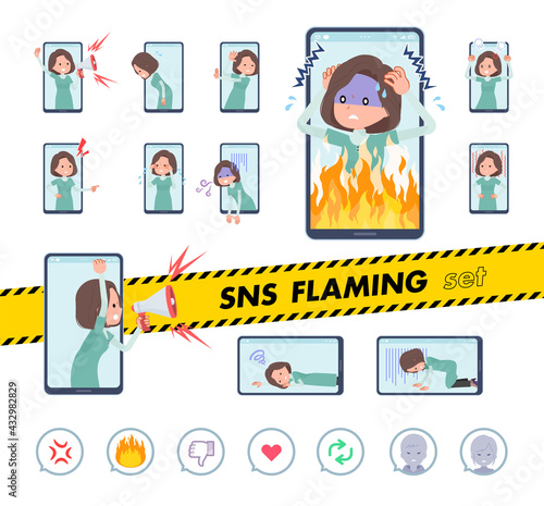 SNS炎上に関するチュニック中年女性のセット