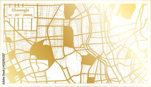 Cheongju South Korea City Map in Retro Style in Golden Color. Outline Map.