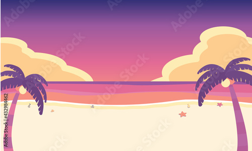夏 夕暮れの海辺 サンセット 背景素材 ベクターイラスト