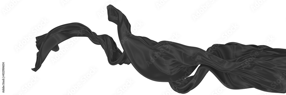Beautiful flowing fabric of black wavy silk or satin. 3d rendering image. Beautiful flowing fabric of black wavy silk or satin. 3d rendering image.