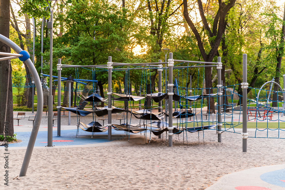 Budapest City park big playground in aerialpanormaic photo. Renwed nice play place for children all ages. Amazing bright morning lights. Budapest City park big playground in aerialpanormaic photo. Renwed nice play place for children all ages. Amazing bright morning lights.